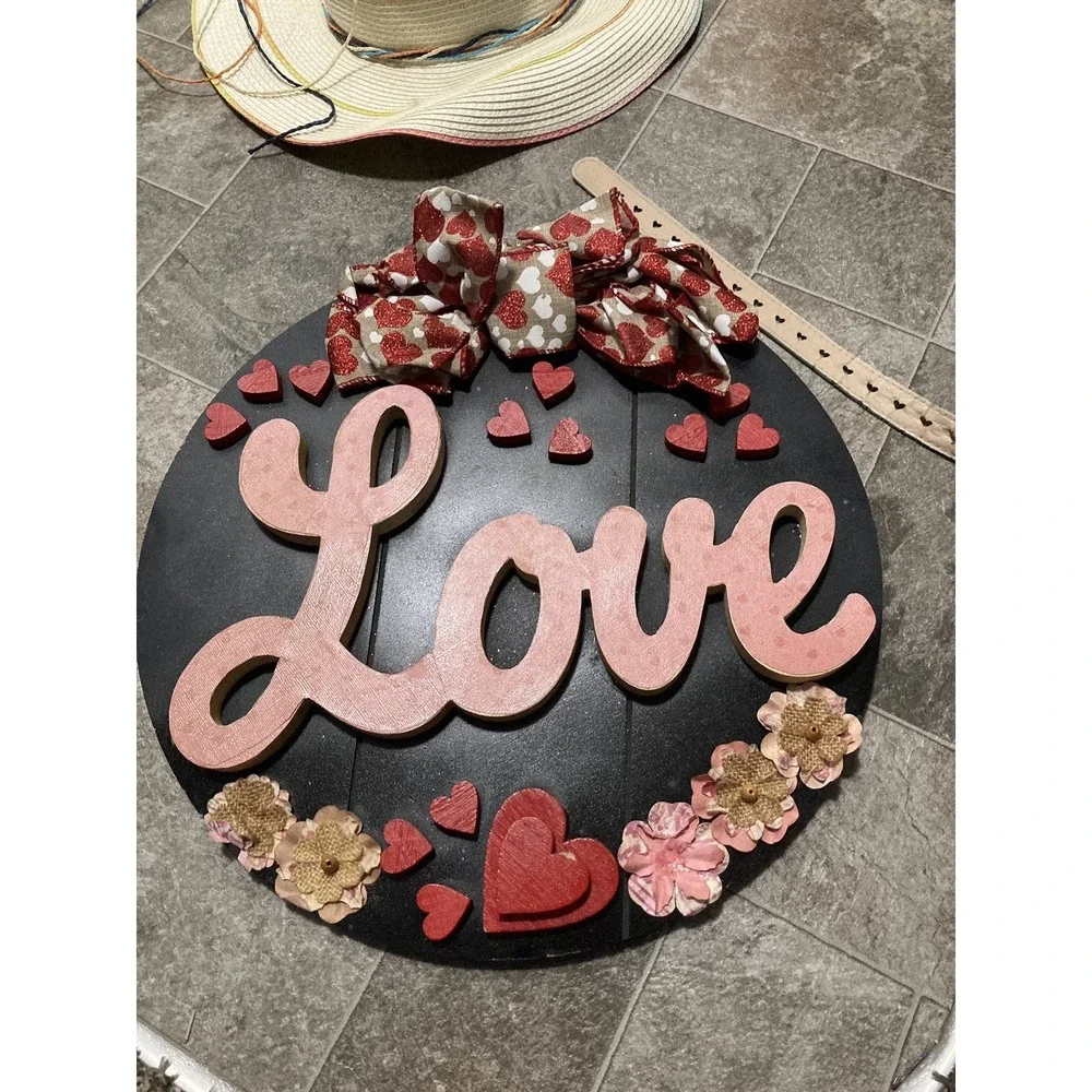 3D Love Front Door Wreath Porch Wallway Decor, Wooden Boho Handmade 16